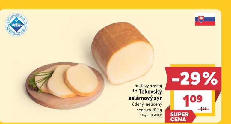 Tekovský salámový syr údený, neúdený cena za 100 g 