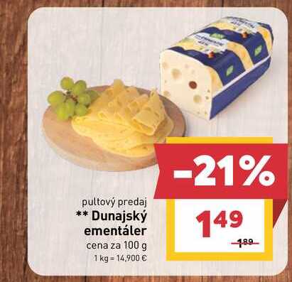 Dunajský ementáler cena za 100 g 