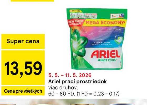 Ariel prací prostriedok viac druhov 60-80 PD