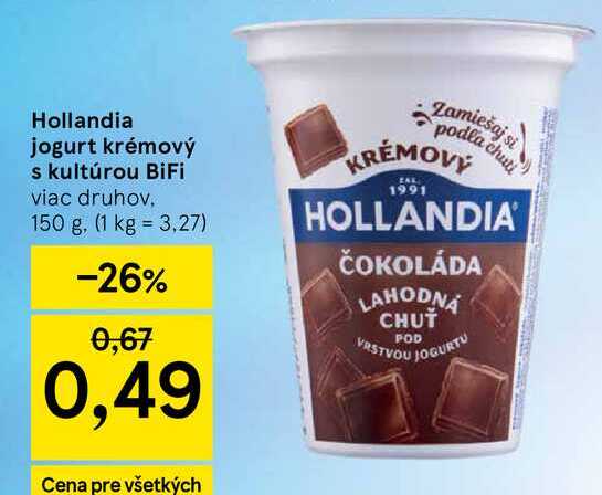 Hollandia jogurt krémový s kultúrou BiFi viac druhov, 150 g v akcii