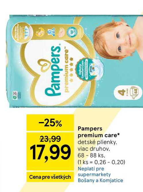 Pampers premium care detské plienky. viac druhov. 68-88 ks