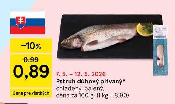 Pstruh dúhový pitvaný chladený, balený 100g