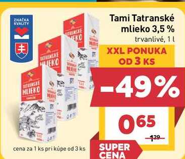 Tami Tatranské mlieko 3,5% trvanlivé, 1 l