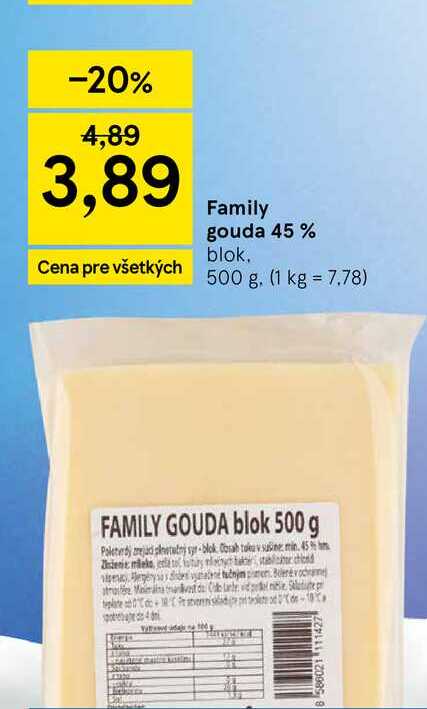 Family gouda 45 % blok 500 g