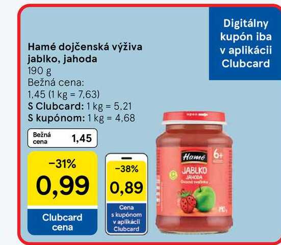 Hamé dojčenská výživa jablko, jahoda 190 g