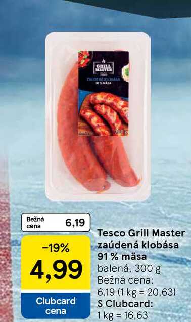 Tesco Grill Master zaúdená klobása 91% mäsa balená, 300 g
