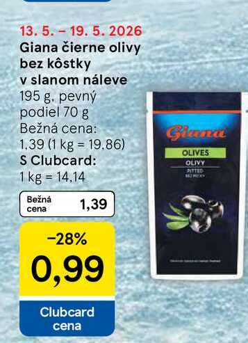 Giana čierne olivy bez kôstky v slanom náleve 195 g