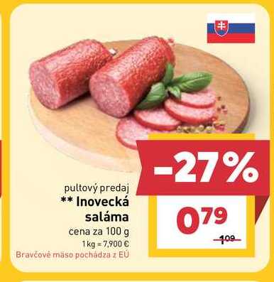 Inovecká saláma cena za 100 g 