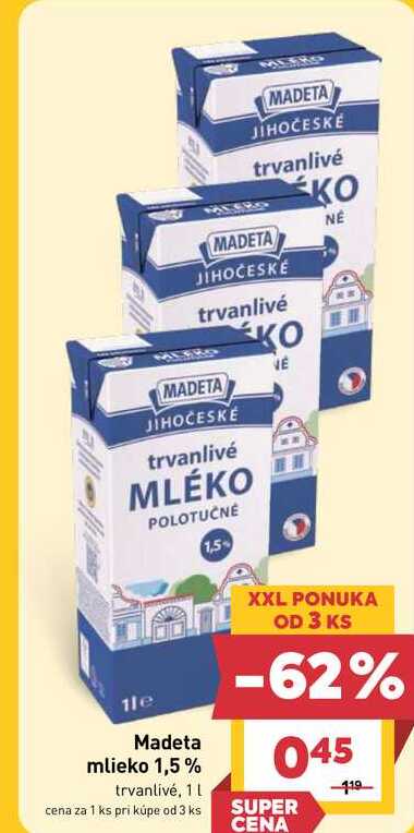 Madeta mlieko 1,5% trvanlivé, 1L