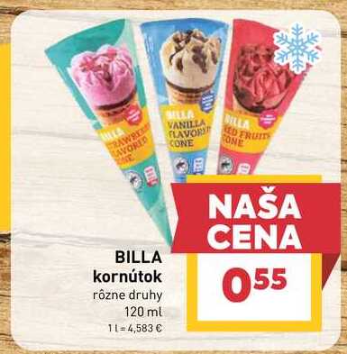 BILLA kornútok rôzne druhy 120 ml