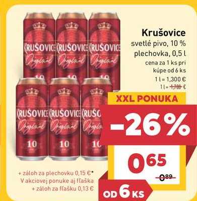 Krušovice svetlé pivo, 10% plechovka, 0,5 l