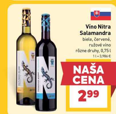 Víno Nitra Salamandra biele, červené, ružové víno rôzne druhy, 0,75l
