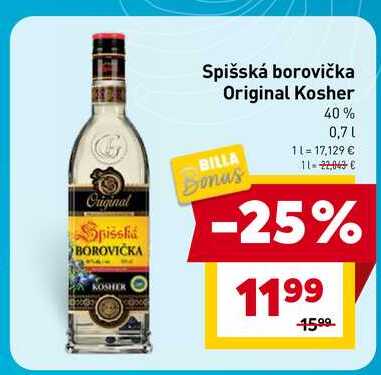 Spišská borovička Original Kosher 40% 0,7 L v akcii