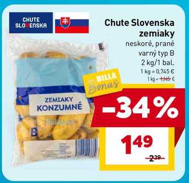 Chute Slovenska zemiaky neskoré, prané varný typ B 2 kg/1 bal. 