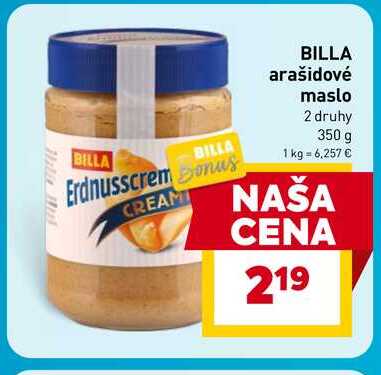 BILLA arašidové maslo 2 druhy 350 g