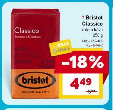 Bristot Classico mletá káva 250 g  v akcii