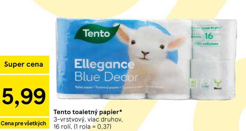 Tento toaletný papier 3-vrstvový, viac druhov 16 rolí
