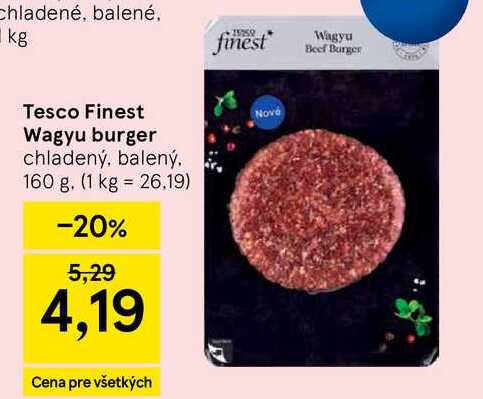 Tesco Finest Wagyu burger chladený, balený, 160 g