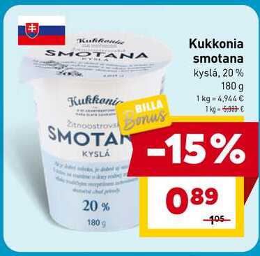 Kukkonia smotana kyslá, 20% 180 g v akcii