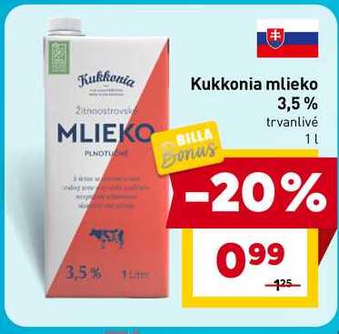 Kukkonia mlieko 3,5% trvanlivé 1l