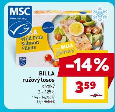 BILLA ružový losos divoký 2 x 125 g 