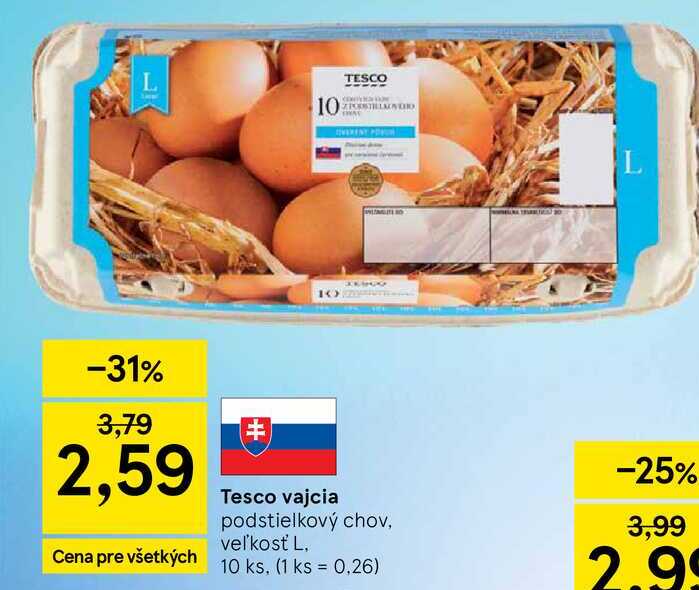 Tesco vajcia podstielkový chov, veľkosť L, 10 ks