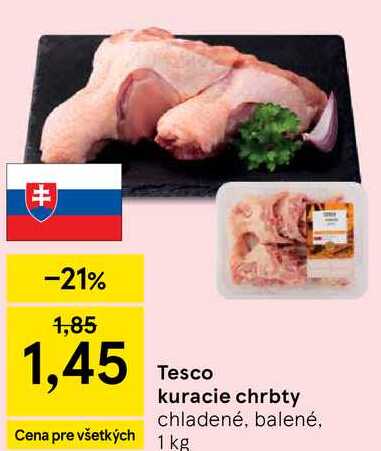 Tesco kuracie chrbty chladené, balené, 1 kg