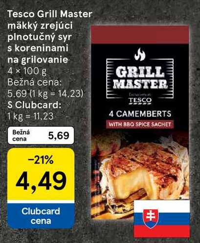 Tesco Grill Master mäkký zrejúci plnotučný syr s koreninami na grilovanie 4 x 100 g
