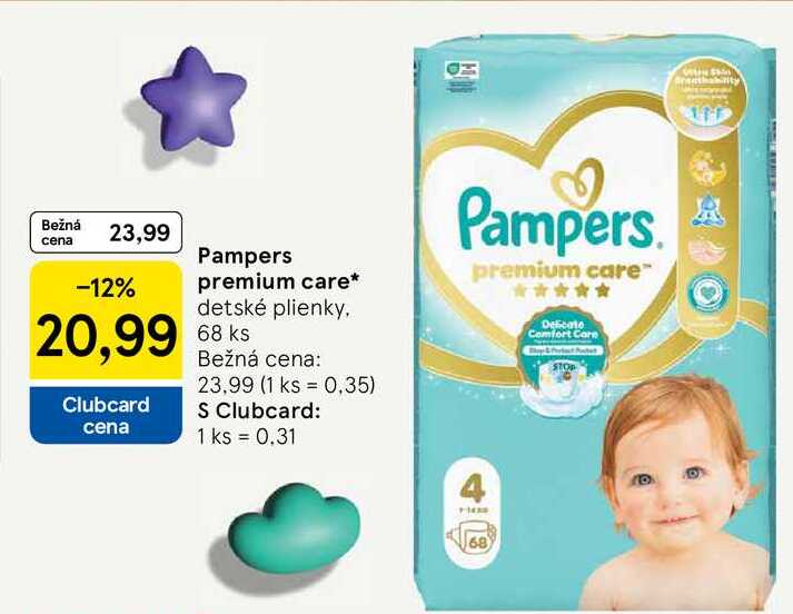 Pampers premium care detské plienky, 68ks