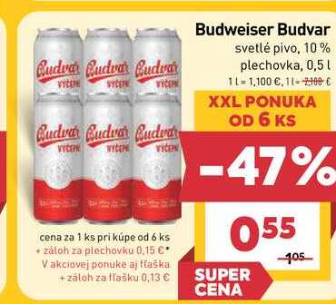 Budweiser Budvar svetlé pivo, 10% plechovka, 0,5L v akcii
