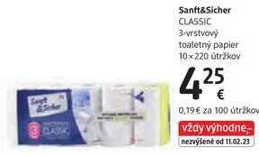 Sanft&Sicher CLASSIC 3-vrstvový toaletný papier, 10 rolí
