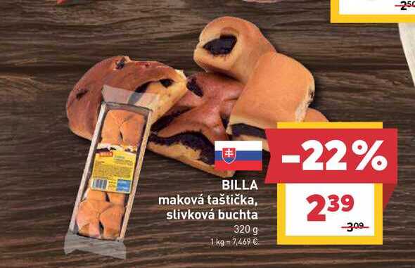 BILLA maková taštička, slivková buchta 320 g 