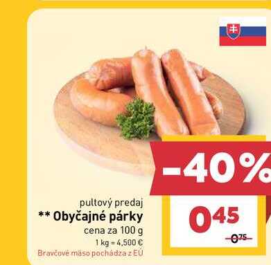 Obyčajné párky cena za 100 g