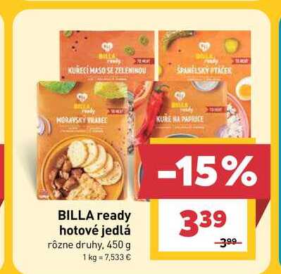 BILLA ready hotové jedlá rôzne druhy, 450 g 