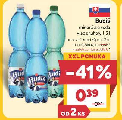 Budiš minerálna voda viac druhov, 1,5l