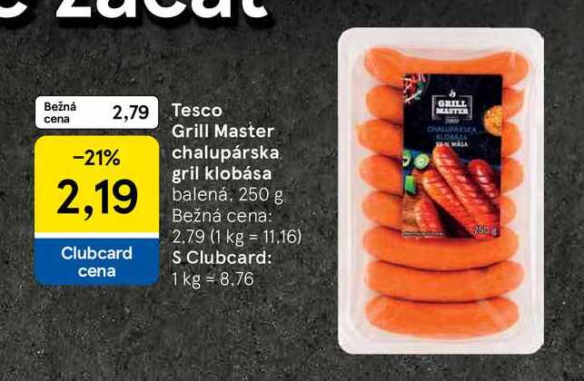 Tesco Grill Master chalupárska gril klobása balená, 250 g