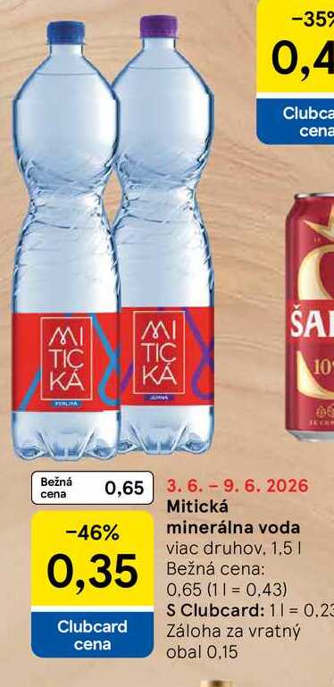 Mitická minerálna voda viac druhov 1.5l v akcii