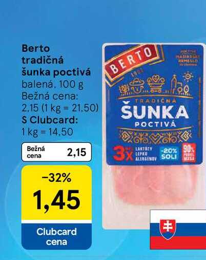 Berto tradičná šunka poctivá balená 100 g