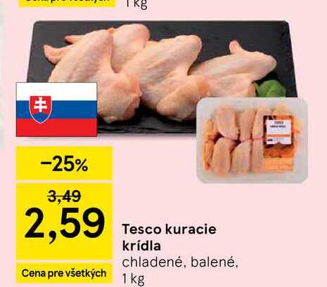 Tesco kuracie krídla chladené, balené 1 kg 