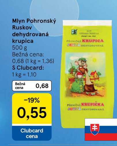 Mlyn Pohronský Ruskov dehydrovaná krupica 500 g 