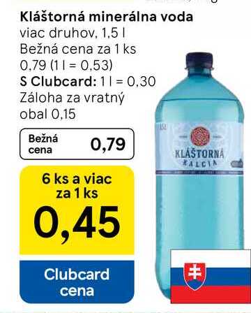 Kláštorná minerálna voda viac druhov, 1.5l