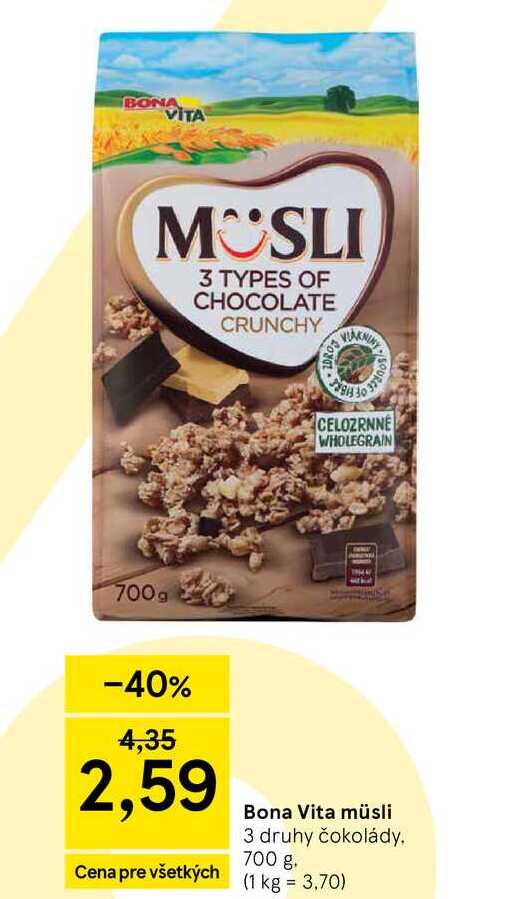 Bona Vita müsli 3 druhy čokolády 700 g