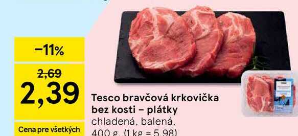 bravčová krkovička bez kosti - plátky chladená, balená, 400 g  