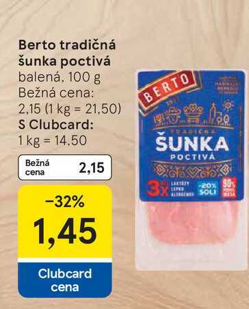Berto tradičná šunka poctivá balená, 100 g