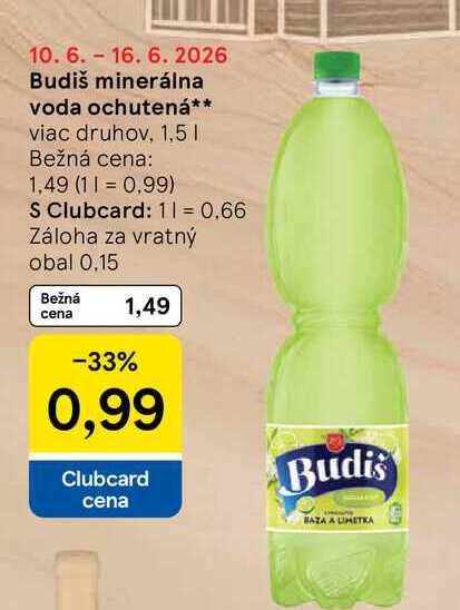 Budiš minerálna voda ochutená viac druhov, 1,5l