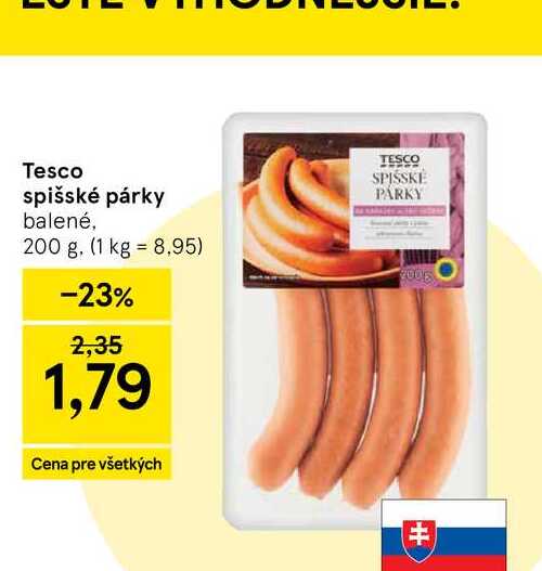 Tesco spišské párky balené, 200 g