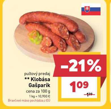 Klobása Gašparík cena za 100 g