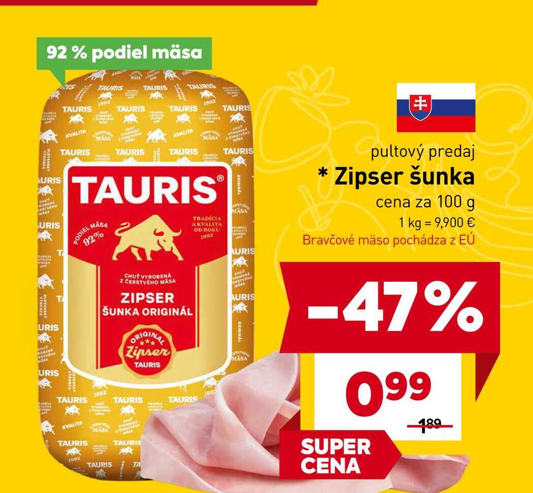 Zipser šunka cena za 100 g