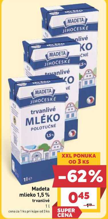 Madeta mlieko 1,5% trvanlivé 1l