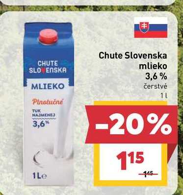 Chute Slovenska mlieko 3,6% čerstvé 1l v akcii
